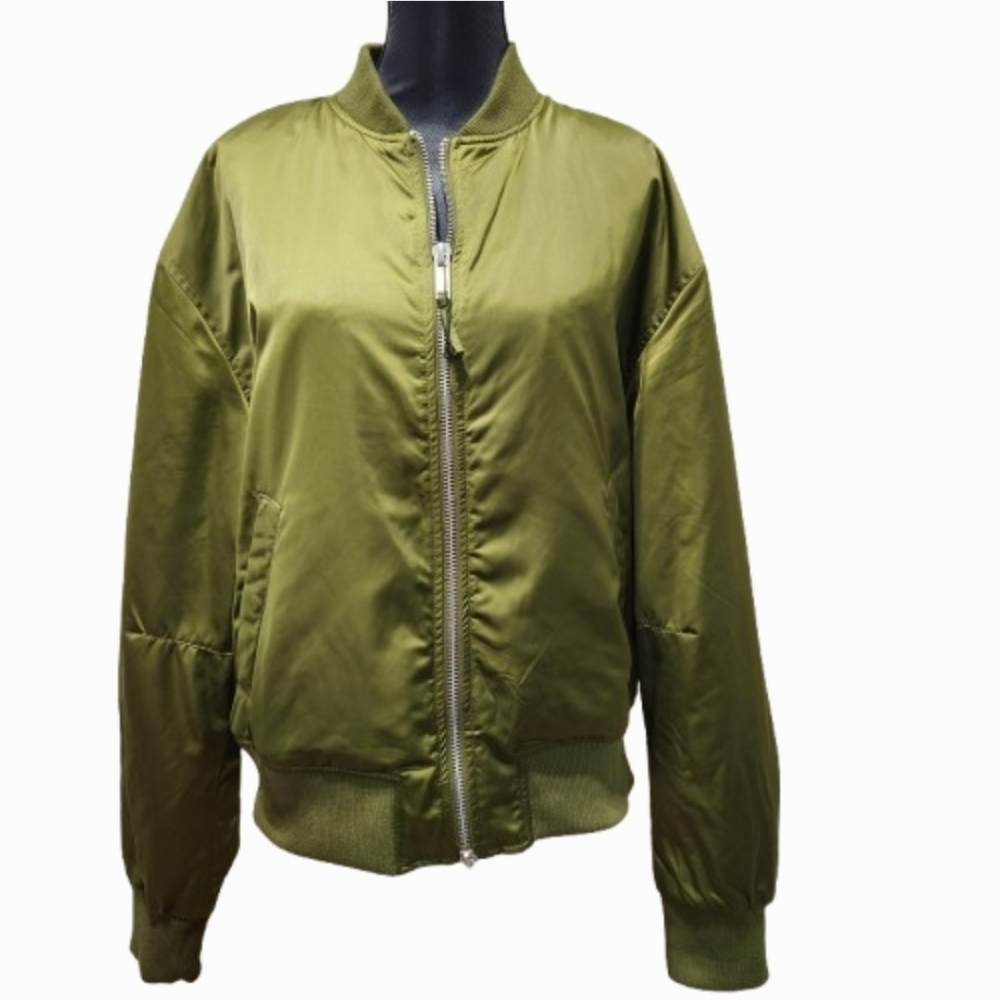 ZARA Soft-shell Unisex Green Bomber Jacket (L)